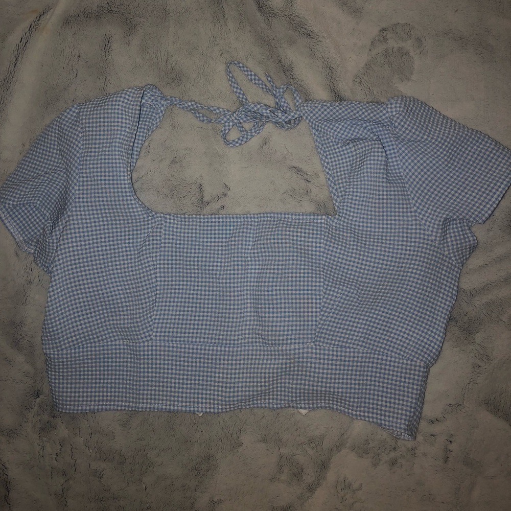 Blue and White Square Patterned Crop
